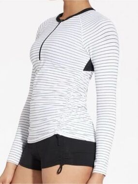 Calia by Carrie Underwood Black White Stripe Zip Long Sleeve Rash Guard Small